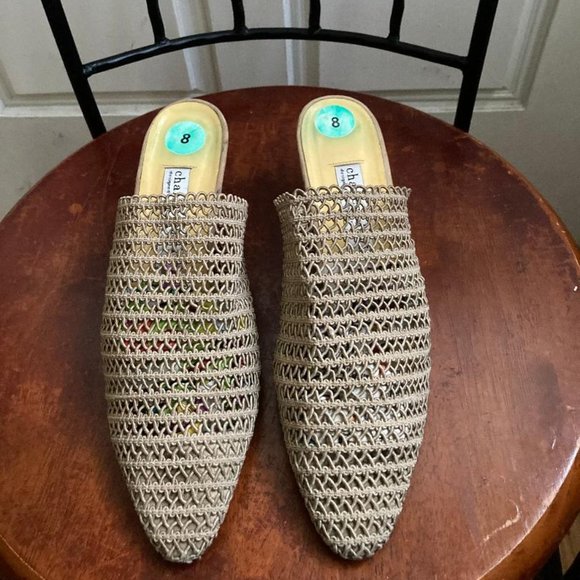 Charles David Taupe Beige Mesh Net Leather Mule Heels Size 8 - Picture 1 of 6